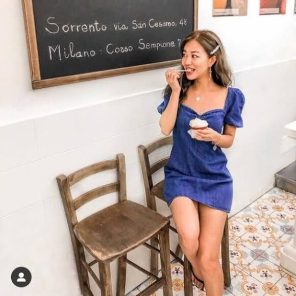 Zara  Denim Balloon Sleeve Heart Shaped Neckline Mini Dress - Picture 3 of 16